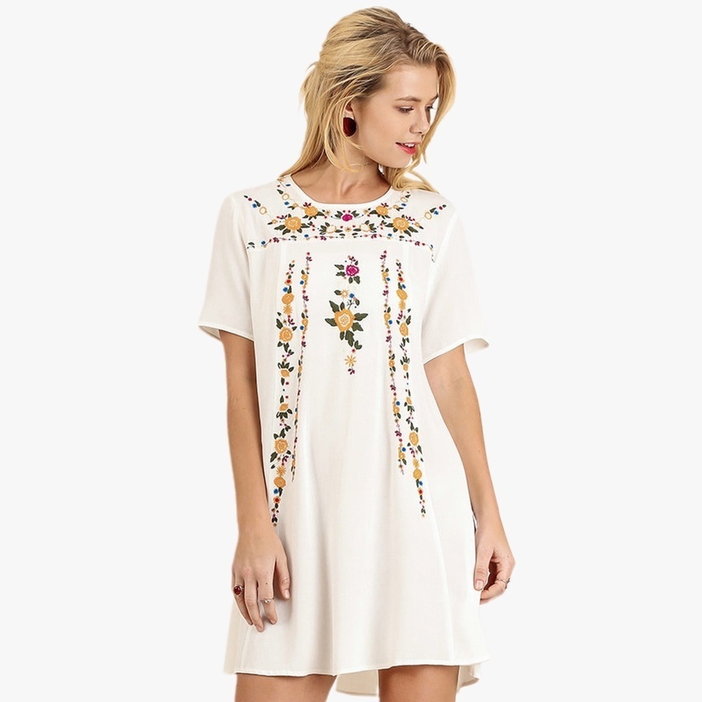 Umgee Boho Hippie Crochet Knit Floral Embroidered Dress Womens Size Medium